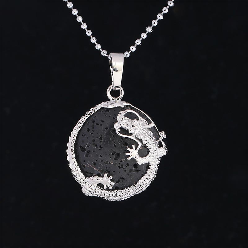 Fortune Jewel Chinese Dragon Natural Quartz Crystal Healing Energy Necklace Pendant