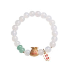 Fortune Jewel Natural White Agate Red Agate Money Bag Fu Character Four Leaf Clover Protection Bracelet