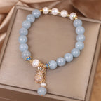 Fortune Jewel Aquamarine Pearl Fortune Money Bag Charm Bracelet