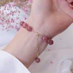 Fortune Jewel Natural Strawberry Quartz Pearl Four Leaf Clover Love Bracelet