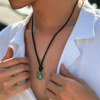 Fortune Jewel Round Turquoise Stone Protection Strength Necklace Pendant
