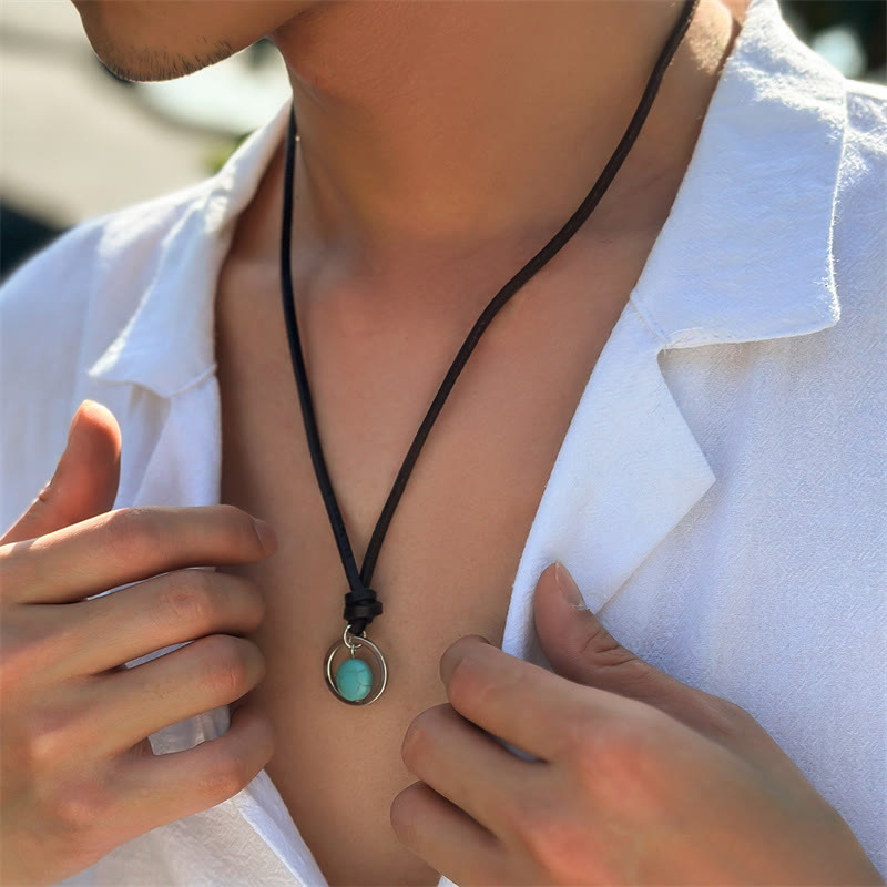 Fortune Jewel Round Turquoise Stone Protection Strength Necklace Pendant