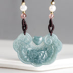 Fortune Jewel Natural Jade Peony Flower Lock of Good Wishes Prosperity Necklace Pendant