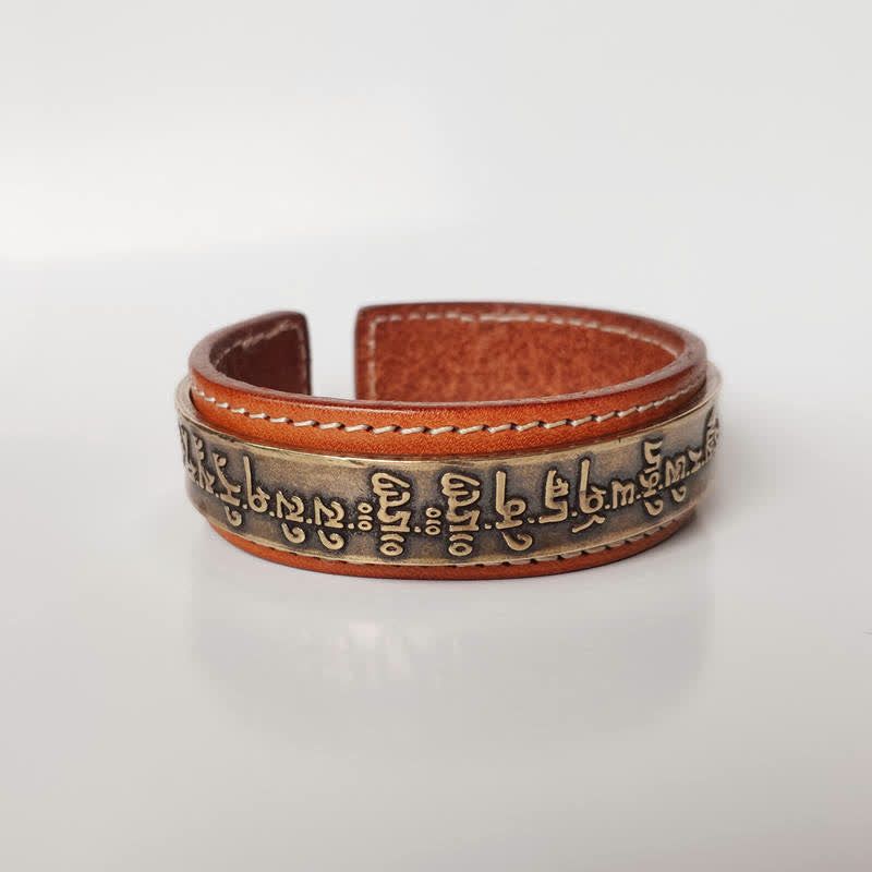 Fortune Jewel 2Pcs Om Mani Padme Hum Dragon Phoenix Copper Leather Peace Cuff Bracelet Bangle