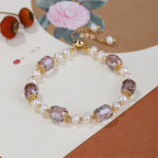 Fortune Jewel Natural Amethyst Pearl Peace Healing Chain Bracelet