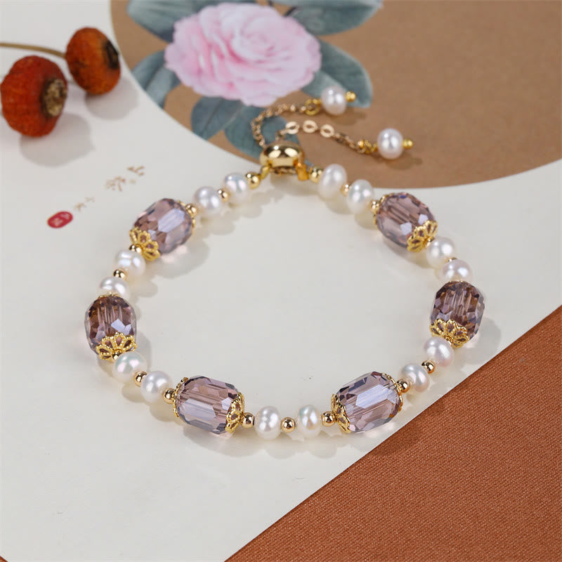 Fortune Jewel Natural Amethyst Pearl Peace Healing Chain Bracelet