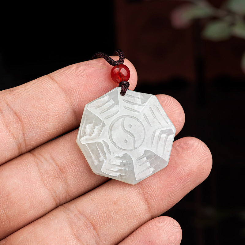 Fortune Jewel Natural Jade Bagua Yin Yang Luck Necklace Pendant Fortune Jewel