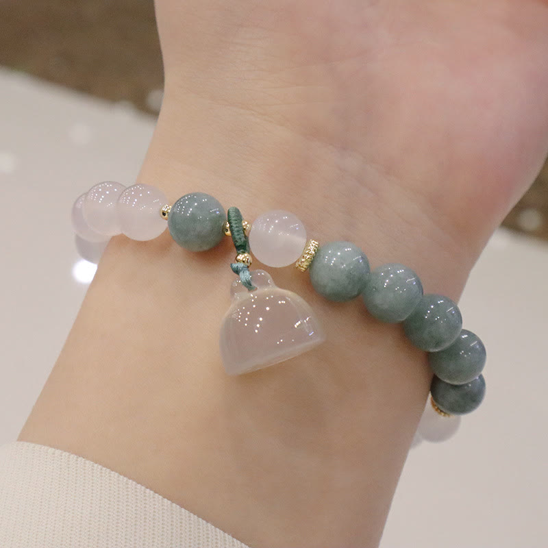 Fortune Jewel White Agate Jade Lotus Flower Peace Buckle Protection Bracelet