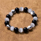 Fortune Jewel Black Obsidian Cat's Eye Yin Yang Purification Strength Bracelet