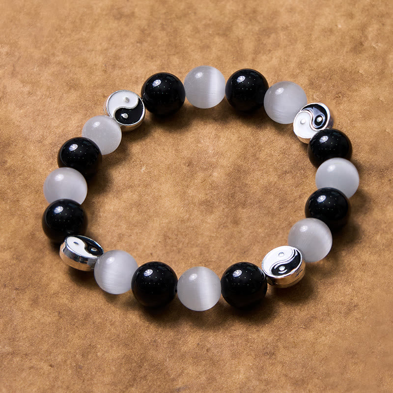 Fortune Jewel Black Obsidian Cat's Eye Yin Yang Purification Strength Bracelet
