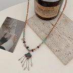Fortune Jewel Tibetan Crystal Stone Copper Luck Tassel Necklace Pendant