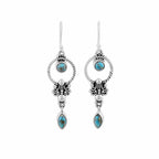 Fortune Jewel 925 Sterling Silver Vintage Turquoise Waterdrop Pattern Balance Drop Dangle Earrings