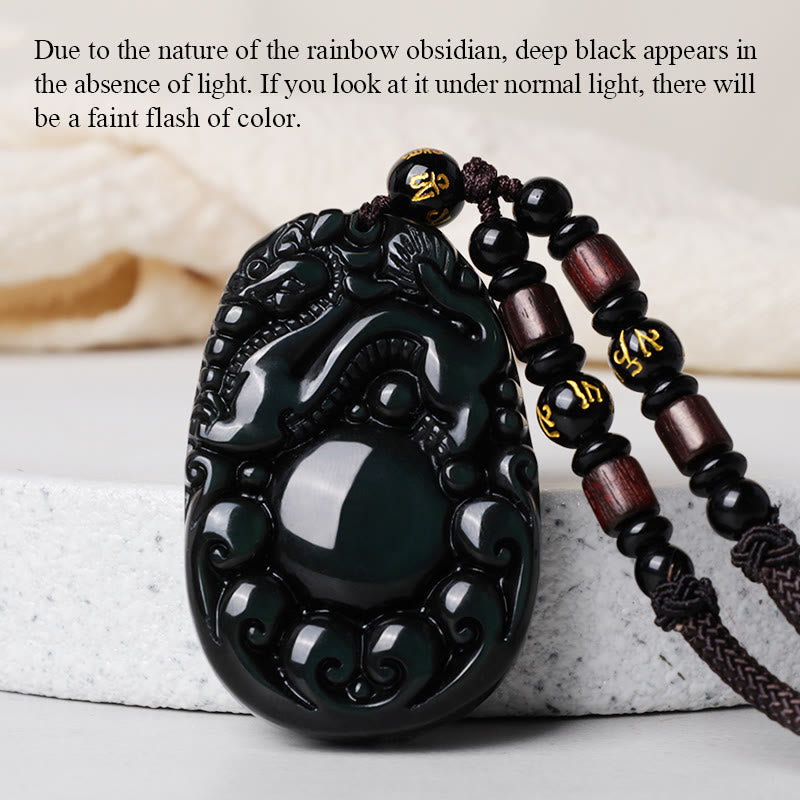 Fortune Jewel Tibetan Positive Rainbow Obsidian PiXiu Necklace