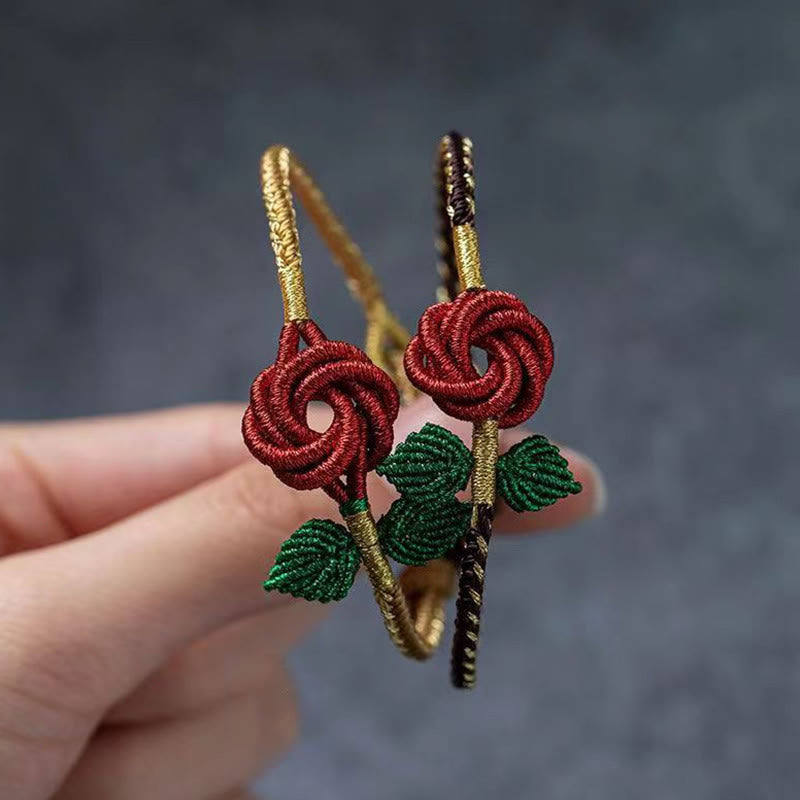 Fortune Jewel Rose Flower Rope Eight Thread Peace Knot Luck Handmade Bracelet
