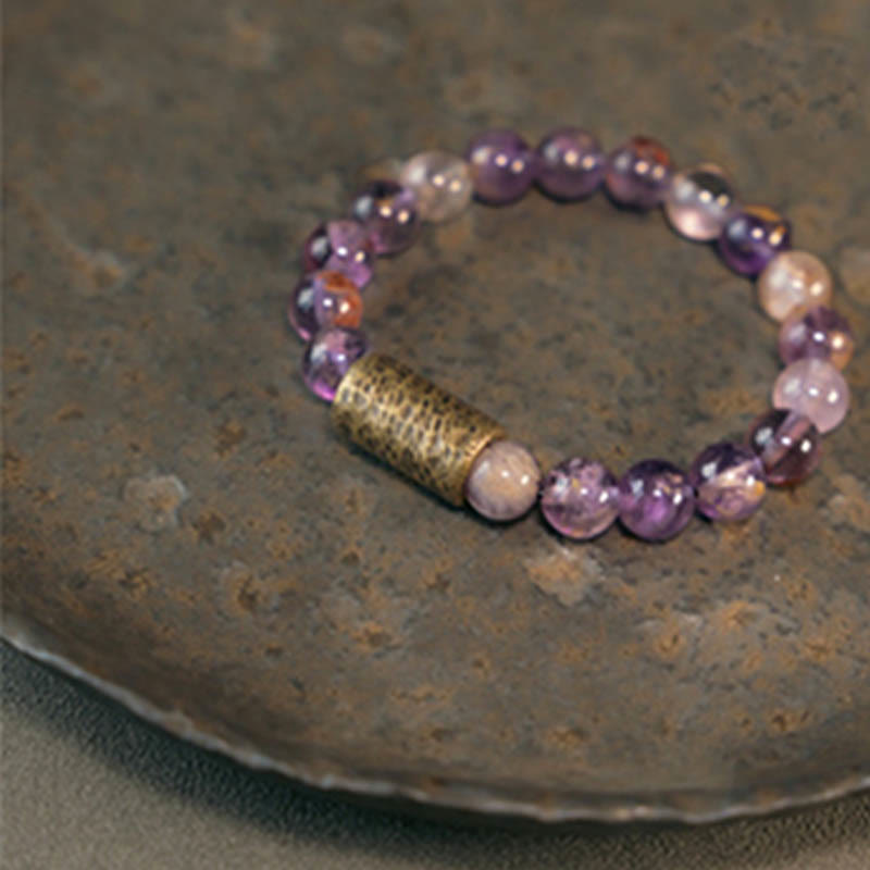 Fortune Jewel White Crystal Red Hematoid Quartz Gold Rutilated Quartz Purple Phantom Protection Bracelet