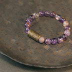 Fortune Jewel White Crystal Red Hematoid Quartz Gold Rutilated Quartz Purple Phantom Protection Bracelet