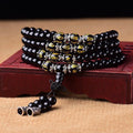 Fortune Jewel Black Obsidian Six True Words Protection Mala Bracelet