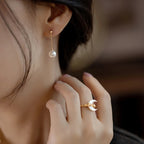 Fortune Jewel Natural Tridacna Stone Moon 14K Gold Blessing Ring - Fortune Jewel