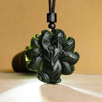Fortune Jewel Hetian Cyan Jade Nine Tailed Fox Luck Necklace String Pendant