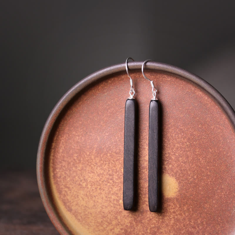 Fortune Jewel 925 Sterling Silver Ebony Wood Texture Balance Peace Drop Dangle Earrings