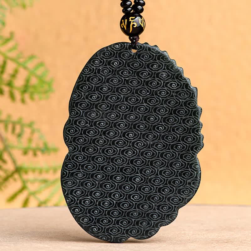 Fortune Jewel Hetian Cyan Jade Dragon Success Harmony Necklace Beaded String Pendant Fortune Jewel