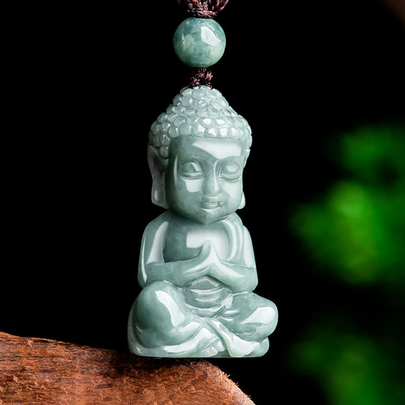 Fortune Jewel Natural Jade Meditation Buddha Amulet Serenity Necklace Pendant Fortune Jewel