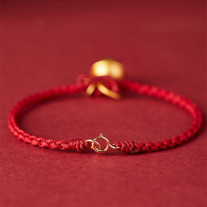 Fortune Jewel Handmade Fu Character Charm Luck Happiness Bell Red Rope Bracelet