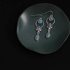 Fortune Jewel 925 Sterling Silver Vintage Turquoise Waterdrop Pattern Balance Drop Dangle Earrings