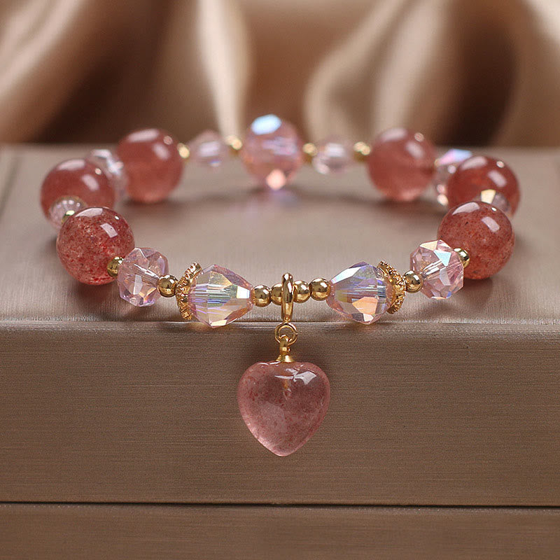 Fortune Jewel Natural Strawberry Quartz Crystal Love Heart Healing Positive Bracelet