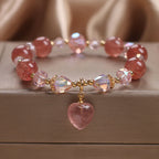 Fortune Jewel Natural Strawberry Quartz Crystal Love Heart Healing Positive Bracelet