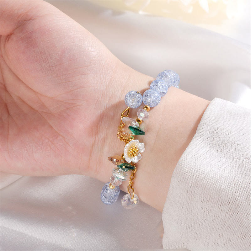 Fortune Jewel Simple Design Flower Charm Glass Bead Bracelet