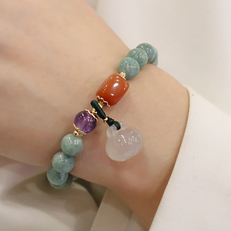 Fortune Jewel Cyan Jade Lotus Pumpkin Wish Peace Buckle Amethyst Crystal Healing Bracelet