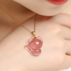 Fortune Jewel 925 Sterling Silver Plated 14k Gold Strawberry Quartz Fox Healing Necklace Pendant