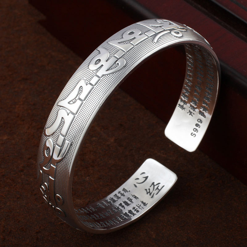 Fortune Jewel Tibetan Sanskrit White Copper Meditation Prayer Bracelet Bangle