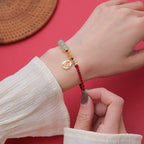 Fortune Jewel Handcrafted Jade Bead Fu Character Charm Luck Red Rope Bracelet