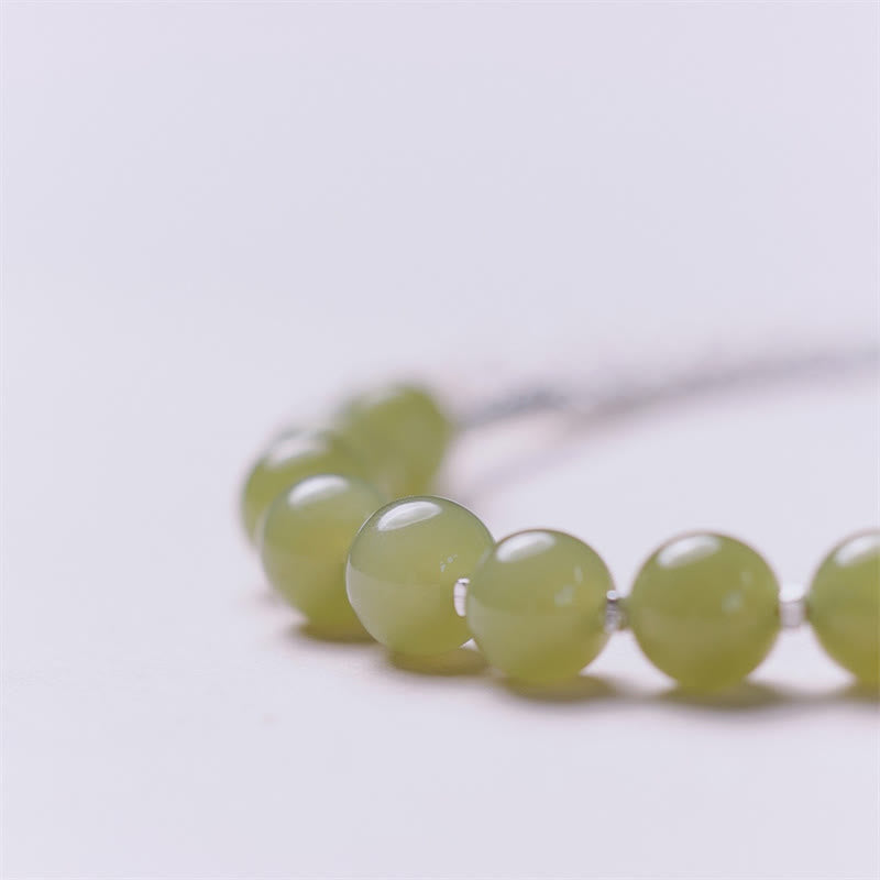 Fortune Jewel 925 Sterling Silver Hetian Jade Bead Luck Chain Bracelet