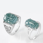 Fortune Jewel 925 Sterling Silver Fengshui Wealth Prosperity Jade PiXiu Luck Ring