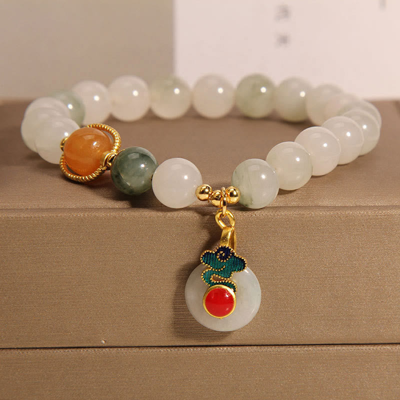 Fortune Jewel Jade Auspicious Clouds Red Agate Citrine Prosperity Bracelet