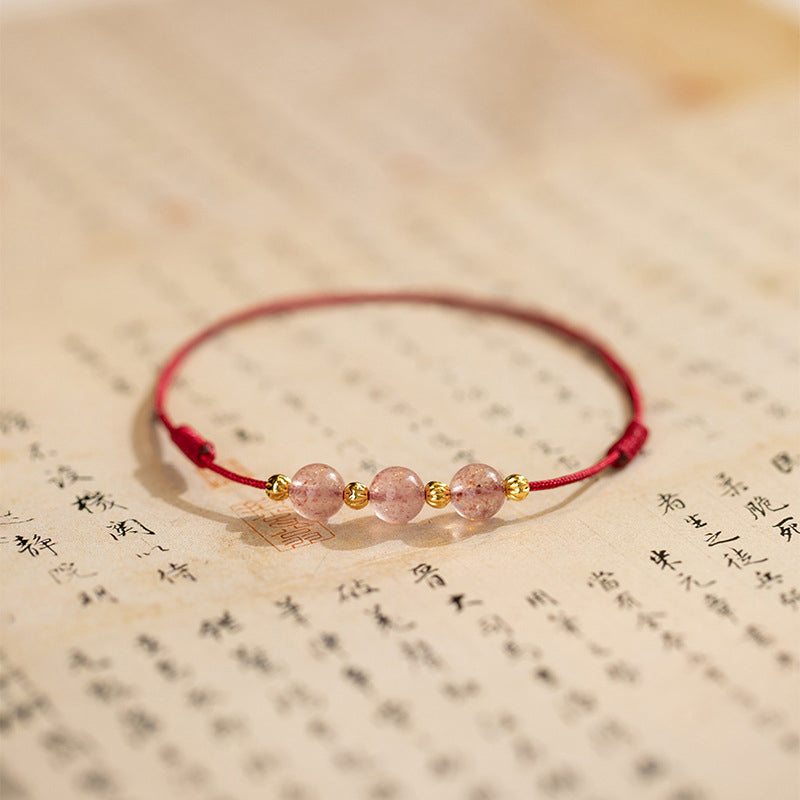 Fortune Jewel Strawberry Crystal Beads Luck Red String Anklet