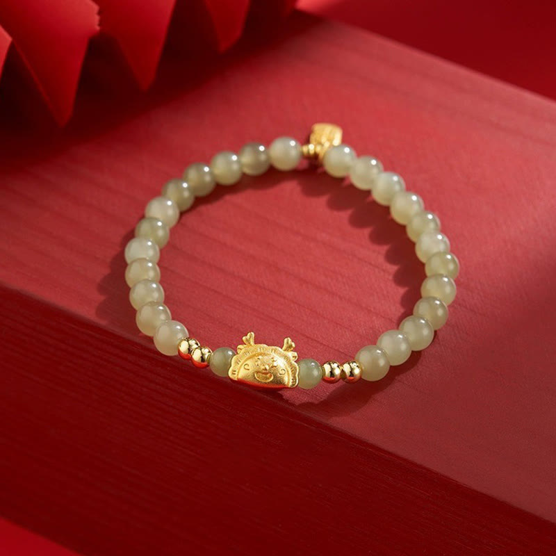 Fortune Jewel Year of the Dragon Dumpling Natural Red Agate Garnet Hetian Jade Fu Character Luck Success Bracelet
