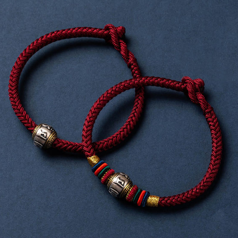 Fortune Jewel 925 Sterling Silver Tibet Handmade Om Mani Padme Hum Luck Protection King Kong Knot Braided Bracelet - Fortune Jewel