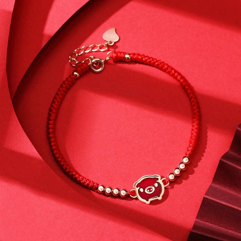 Fortune Jewel 925 Sterling Silver Chinese Zodiac Luck Faith Discolor Red String Bracelet