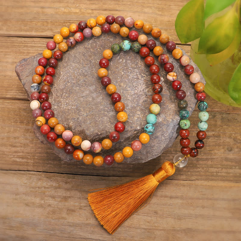 Fortune Jewel 108 Mala Beads Mookaite Emotional Growth Bracelet Tassel Necklace Pendant