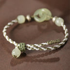Fortune Jewel Natural Hetian Jade Peace Buckle Luck Braided Bracelet