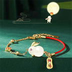 Fortune Jewel Year of the Rabbit White Jade Happiness Red String Chain Bracelet