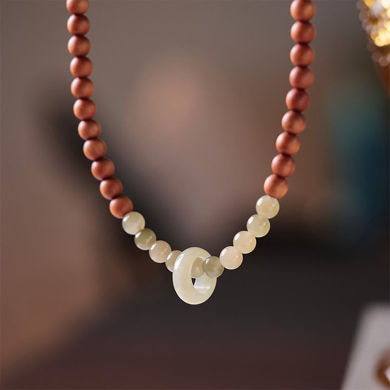 Fortune Jewel Sandalwood Hetian Jade Protection Double Wrap Bracelet