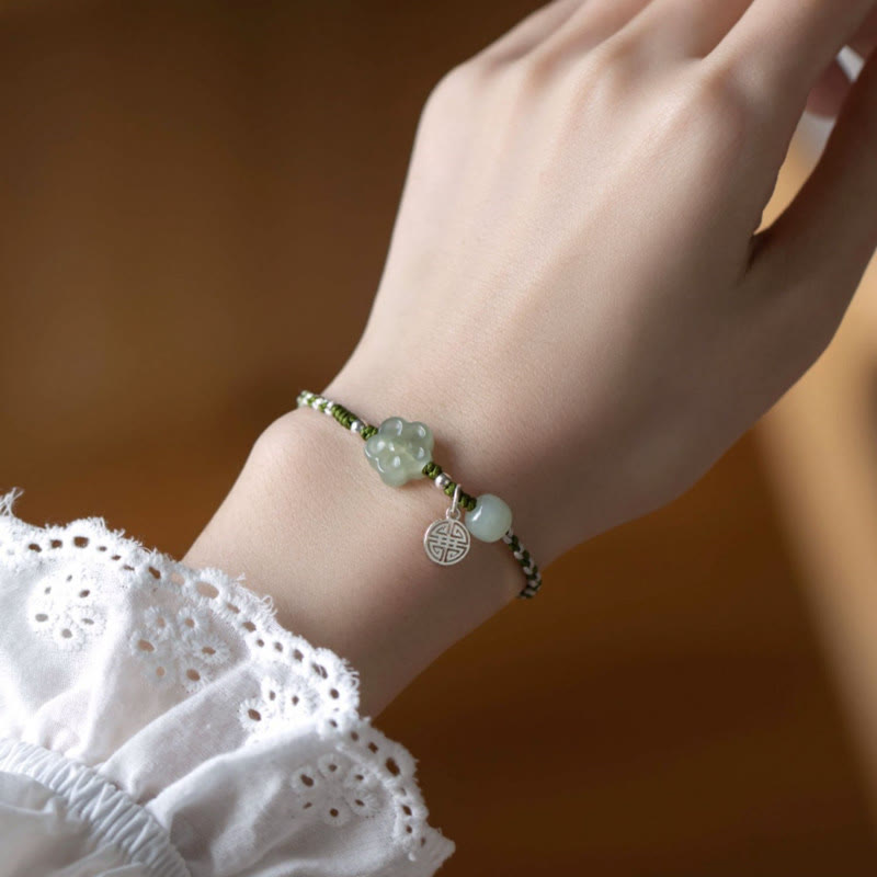 Fortune Jewel Handmade Plum Blossom Flower Jade Luck Prosperity Braided Bracelet