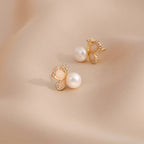 Fortune Jewel 18k Gold Plated Pearl Butterfly Love Freedom Stud Earrings