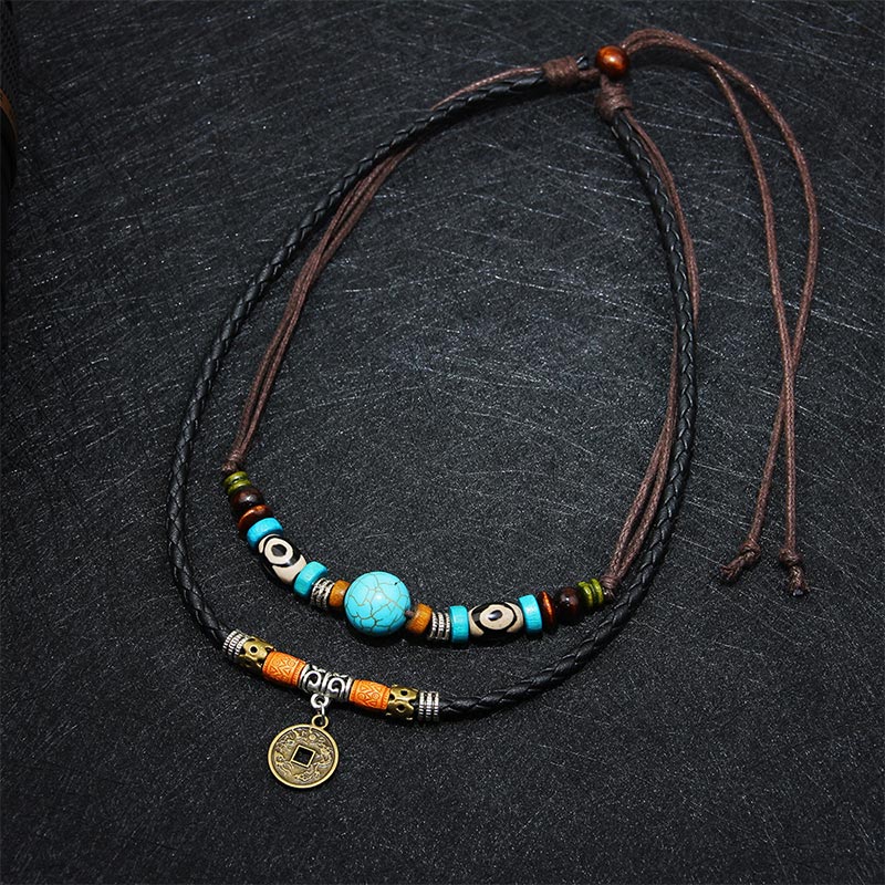 Fortune Jewel Turquoise Dzi Bead Protection Necklace