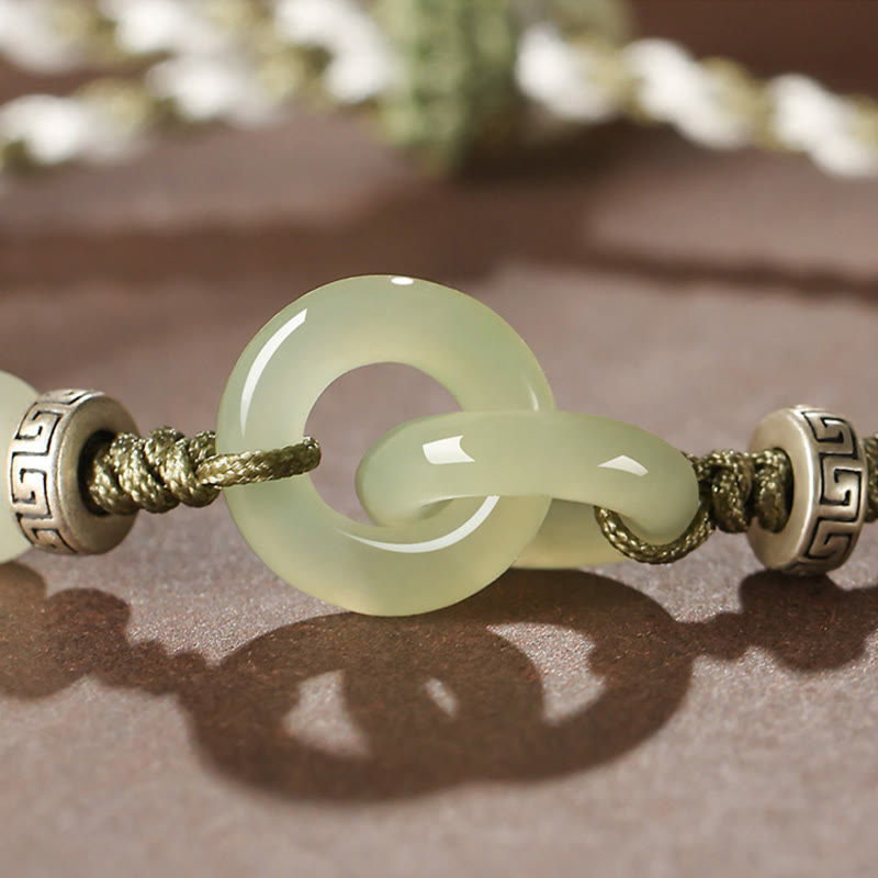 Fortune Jewel Natural Hetian Jade Peace Buckle Luck Braided Bracelet